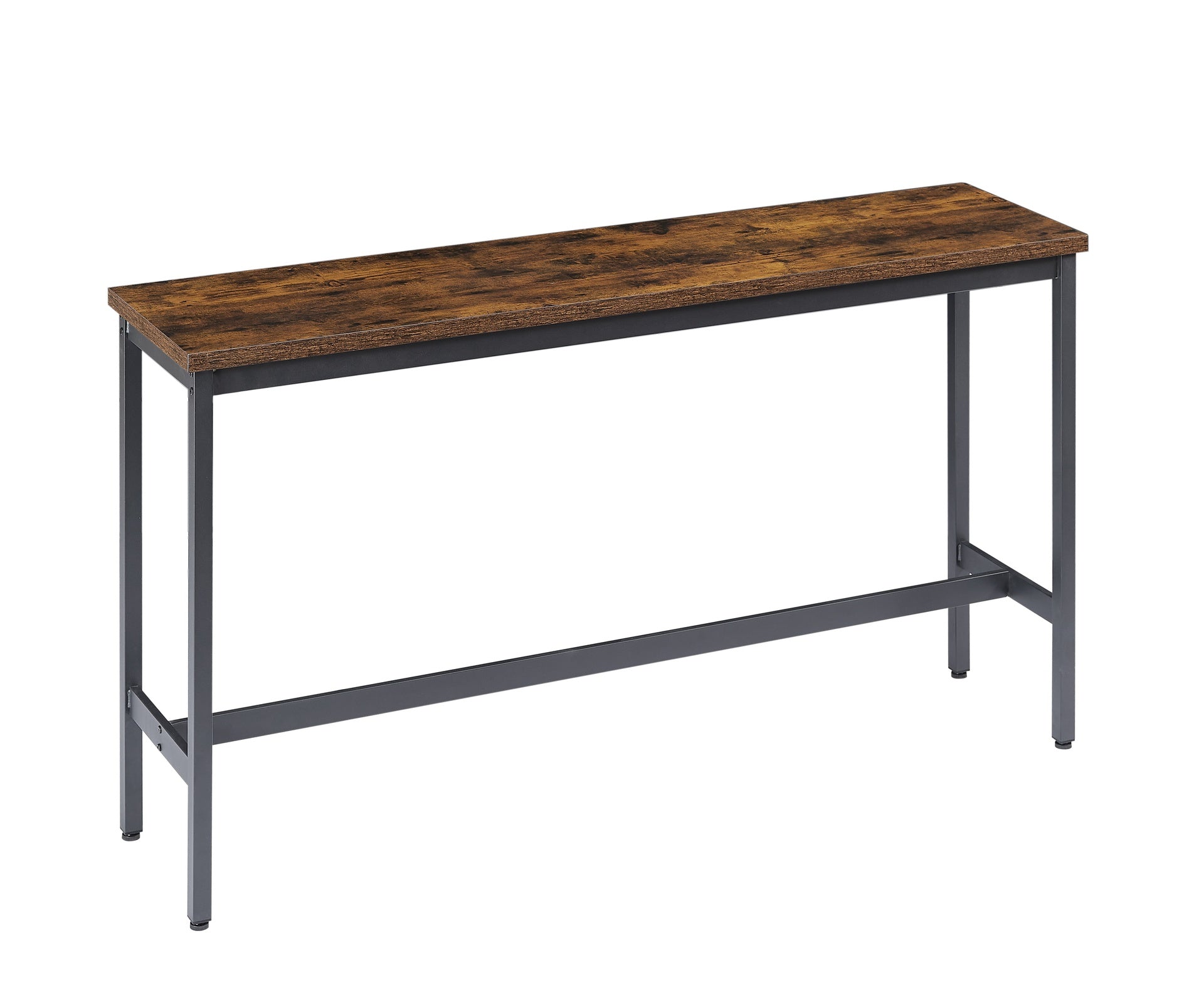 Long Bar Table Set with 3 PU Upholstered Bar Stools, Industrial Bar Table and Chairs for Kitchen Breakfast Table, Living Room, Banquet Hall, Rustic Brown and Black, 63″L x15.7"W x 37.5"H