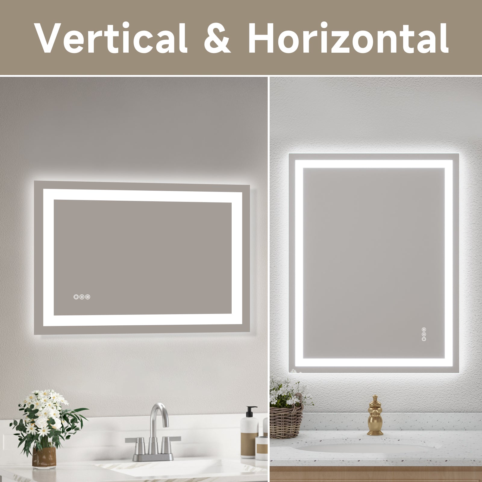 28x36" Frameless Tempered MirrorDual LED Light StripsFront and Back Lighting