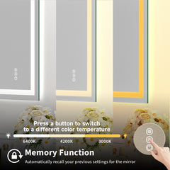 28x36" Frameless Tempered MirrorDual LED Light StripsFront and Back Lighting