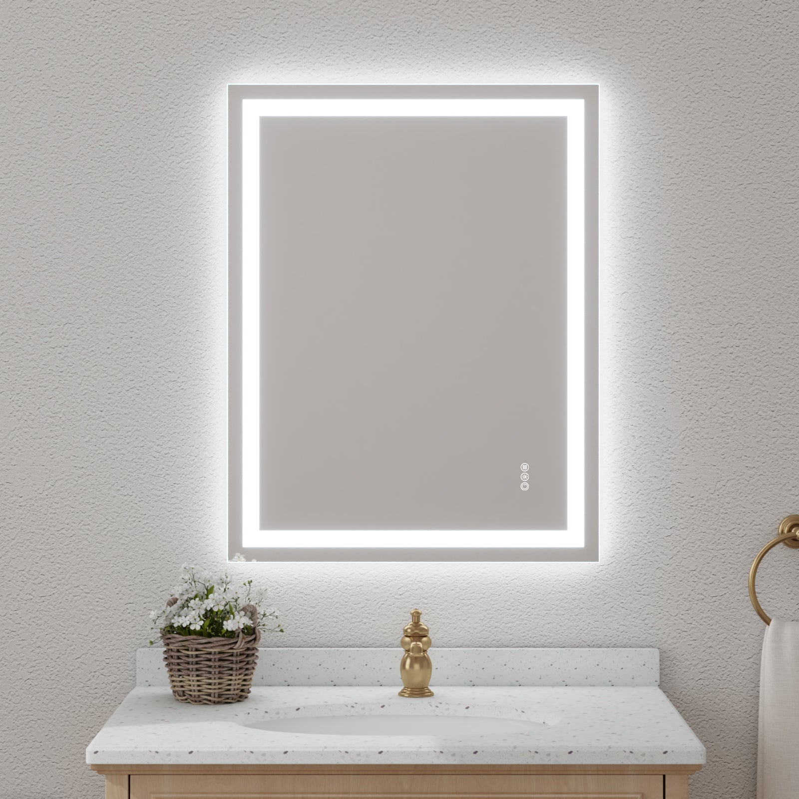 28x36" Frameless Tempered MirrorDual LED Light StripsFront and Back Lighting