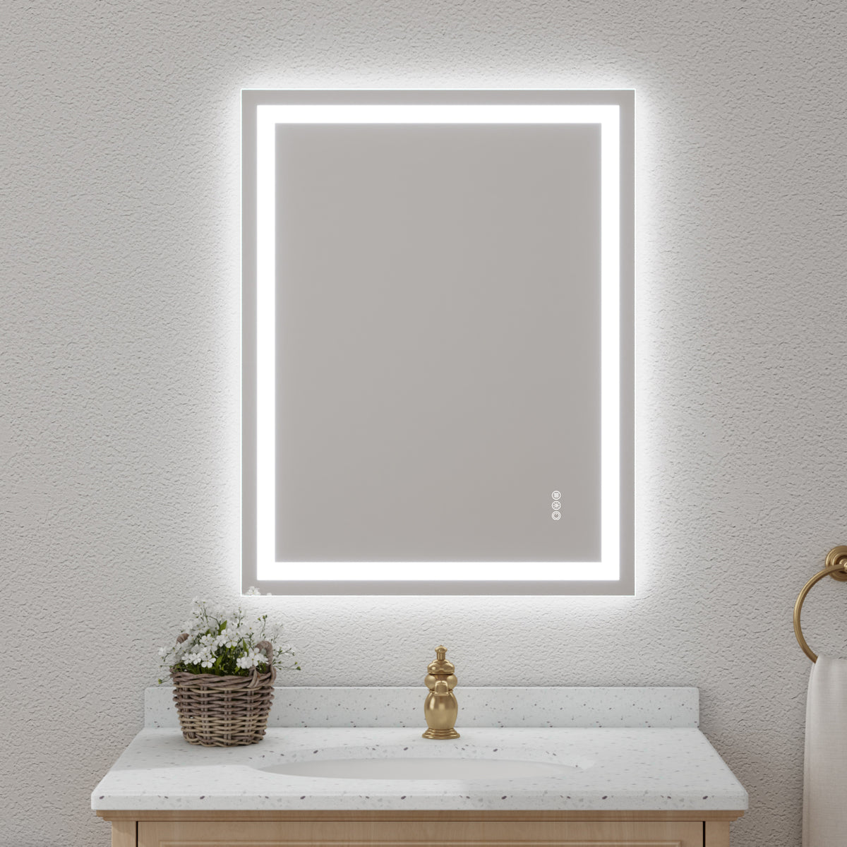 28x36" Frameless Tempered MirrorDual LED Light StripsFront and Back Lighting