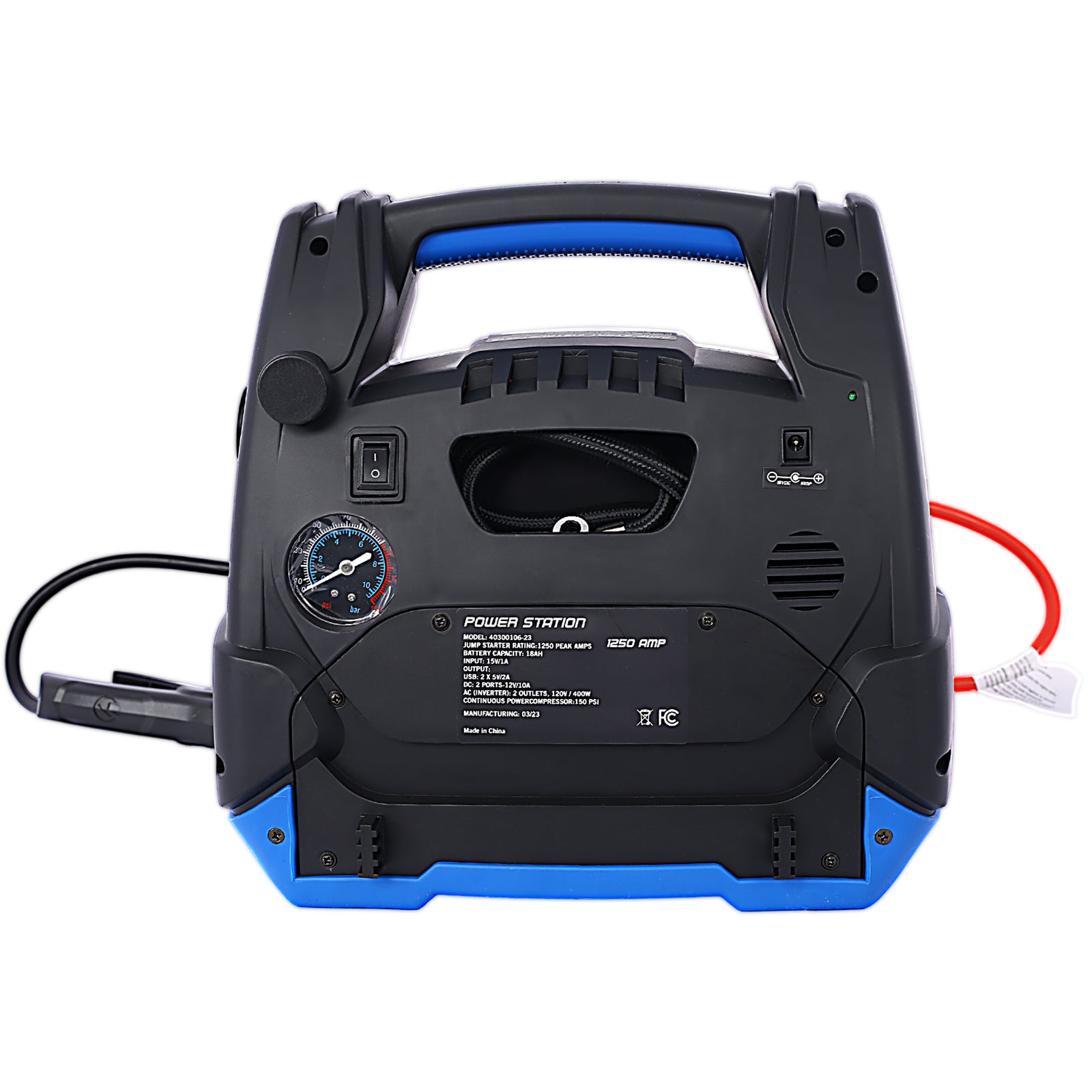 Rechargeable  Jump Starter for Gas Diesel Vehicles - 1800 Amps with Air Compressor and AC, 12V DC, USB Power Station