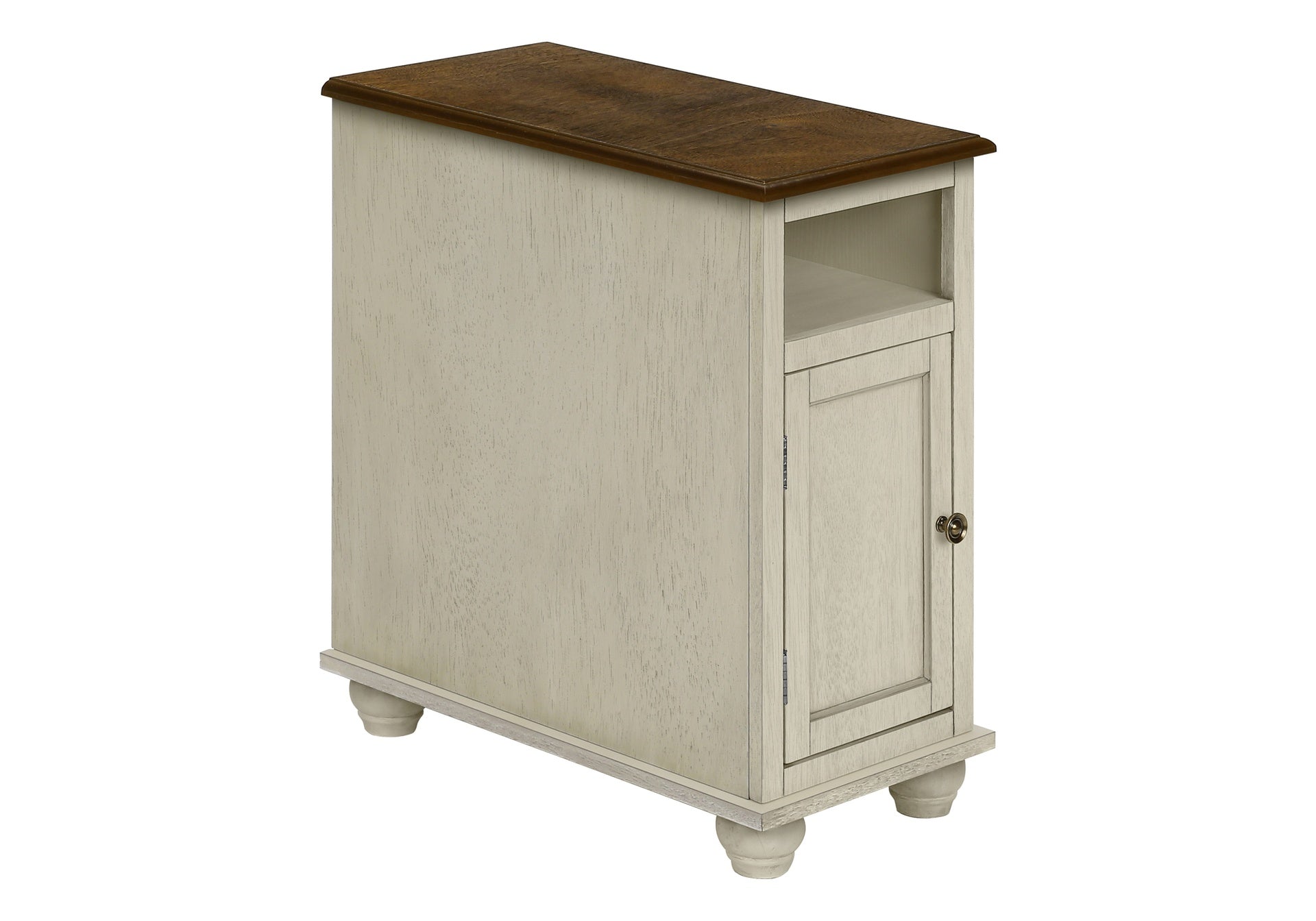 Accent Table, End, Side Table, Bedroom, Nightstand, Narrow, Lamp, Storage, Antique White Veneer, Brown Veneer, Traditional