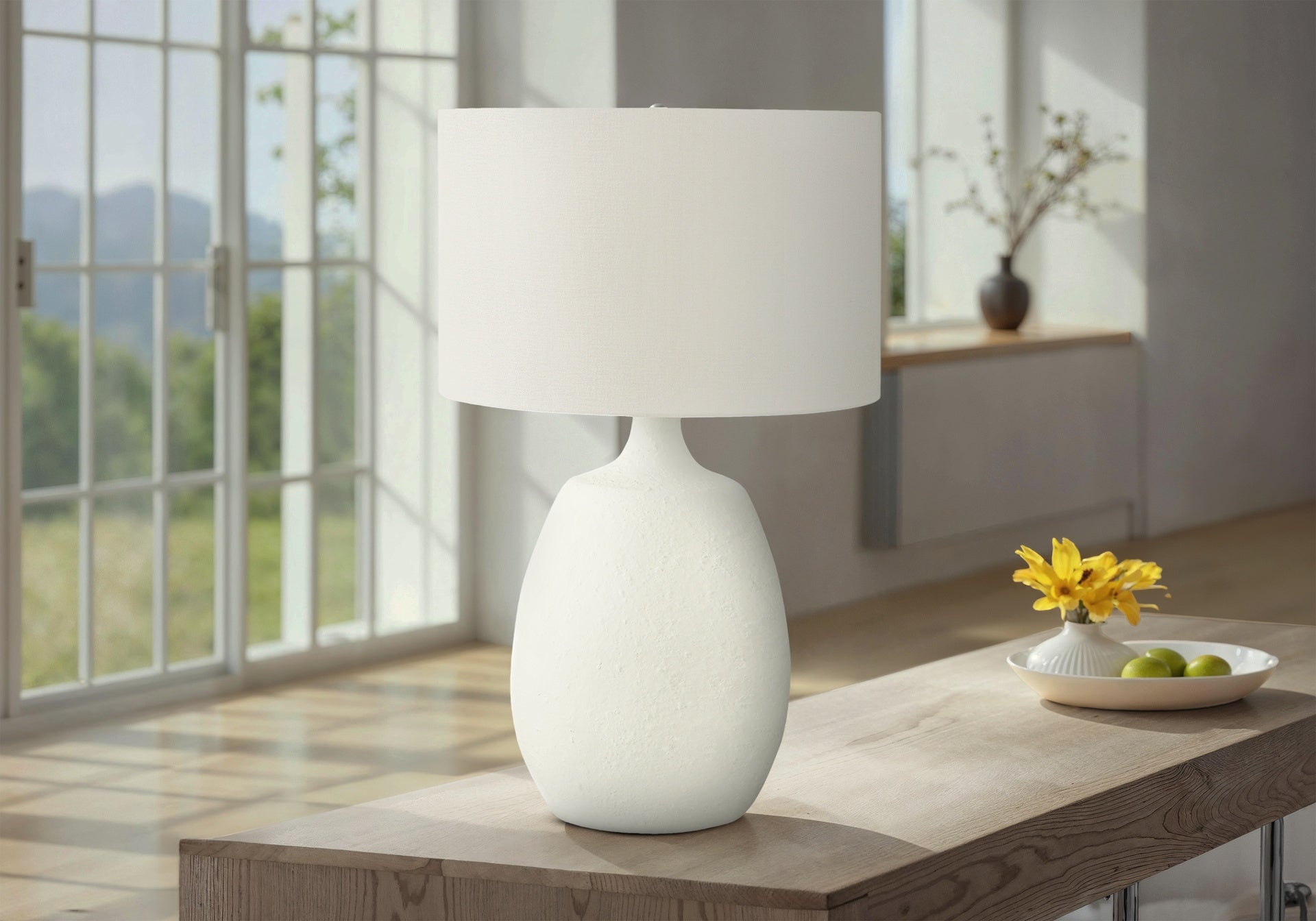 Lighting, 26"h, Table Lamp, Ivory / Cream Shade, Cream Resin, Contemporary