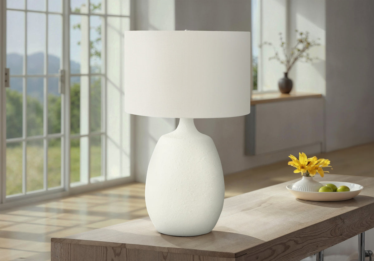 Lighting, 26"h, Table Lamp, Ivory / Cream Shade, Cream Resin, Contemporary