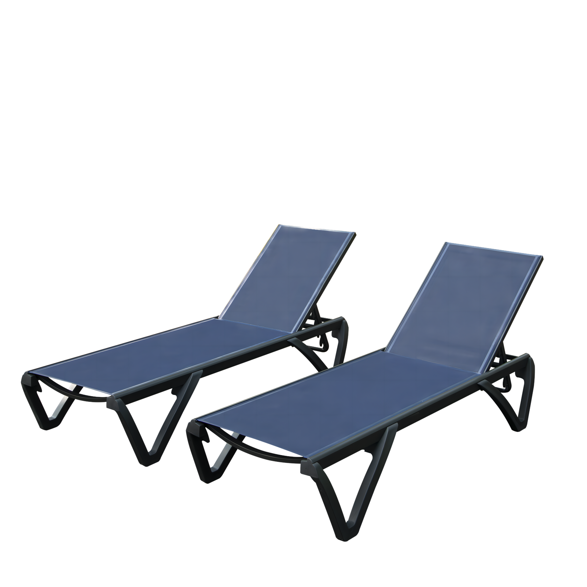 Outdoor Lounge Chair, 2 Pieces Aluminum Plastic Patio Chaise Lounge with 5 Position Adjustable Backrest and Wheels, All Weather Reclining Chair for Patio, Navy Blue