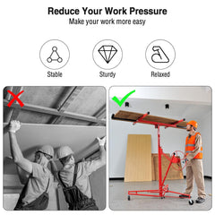 Drywall Lift 11FT, Drywall Lifter Panel Jack, 150LBS Heavy Duty Sheetrock Hoist with 360° Adjustable Telescopic Arm & Wheels (Red)