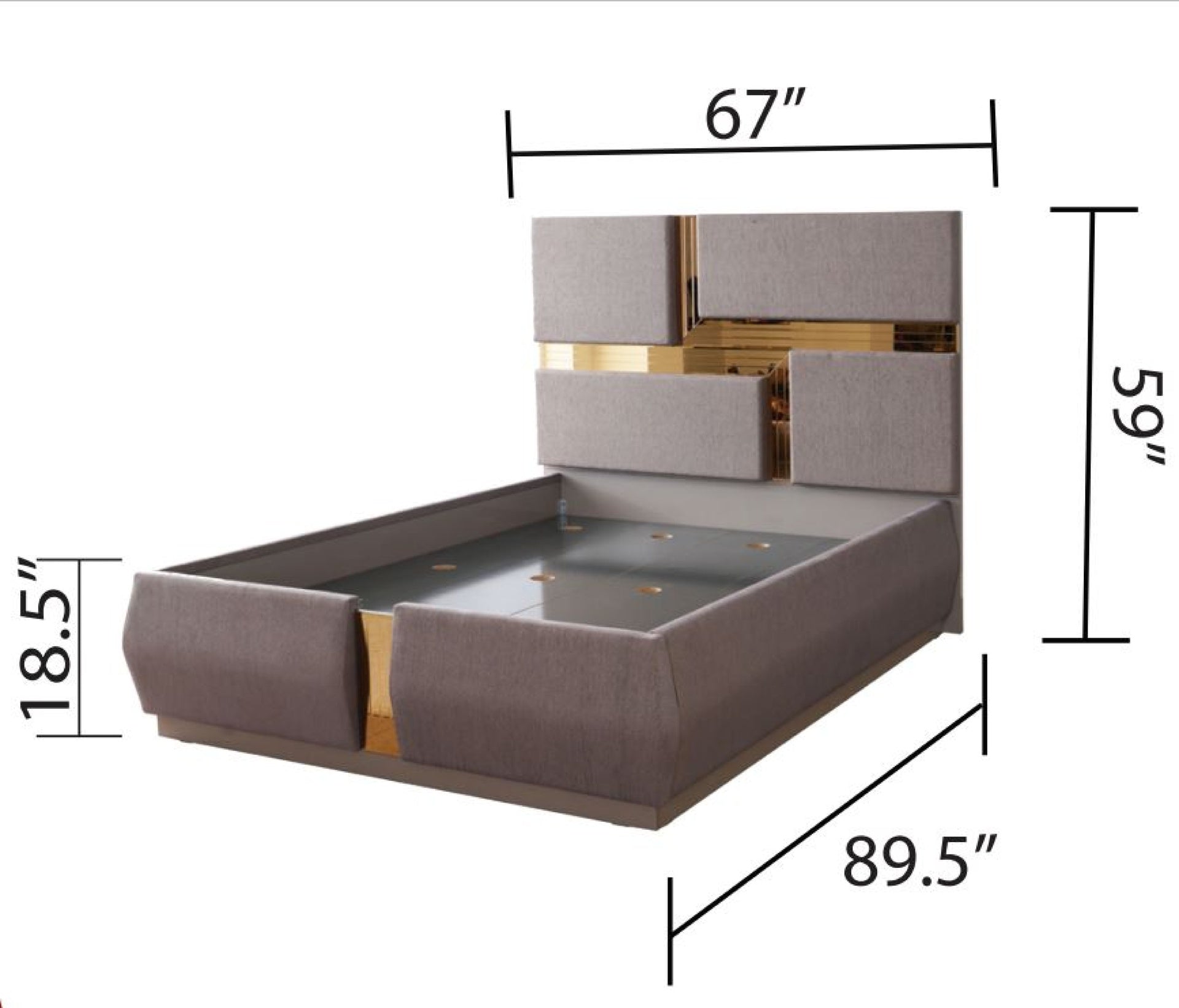 Lorenzo Gold Detailed Tufted Upholstery Queen Bed made with Wood and Gold accents in Gray(NJ Warehouse Inventory)
