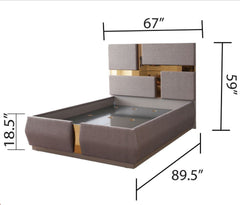 Lorenzo Gold Detailed Tufted Upholstery Queen Bed made with Wood and Gold accents in Gray(NJ Warehouse Inventory)