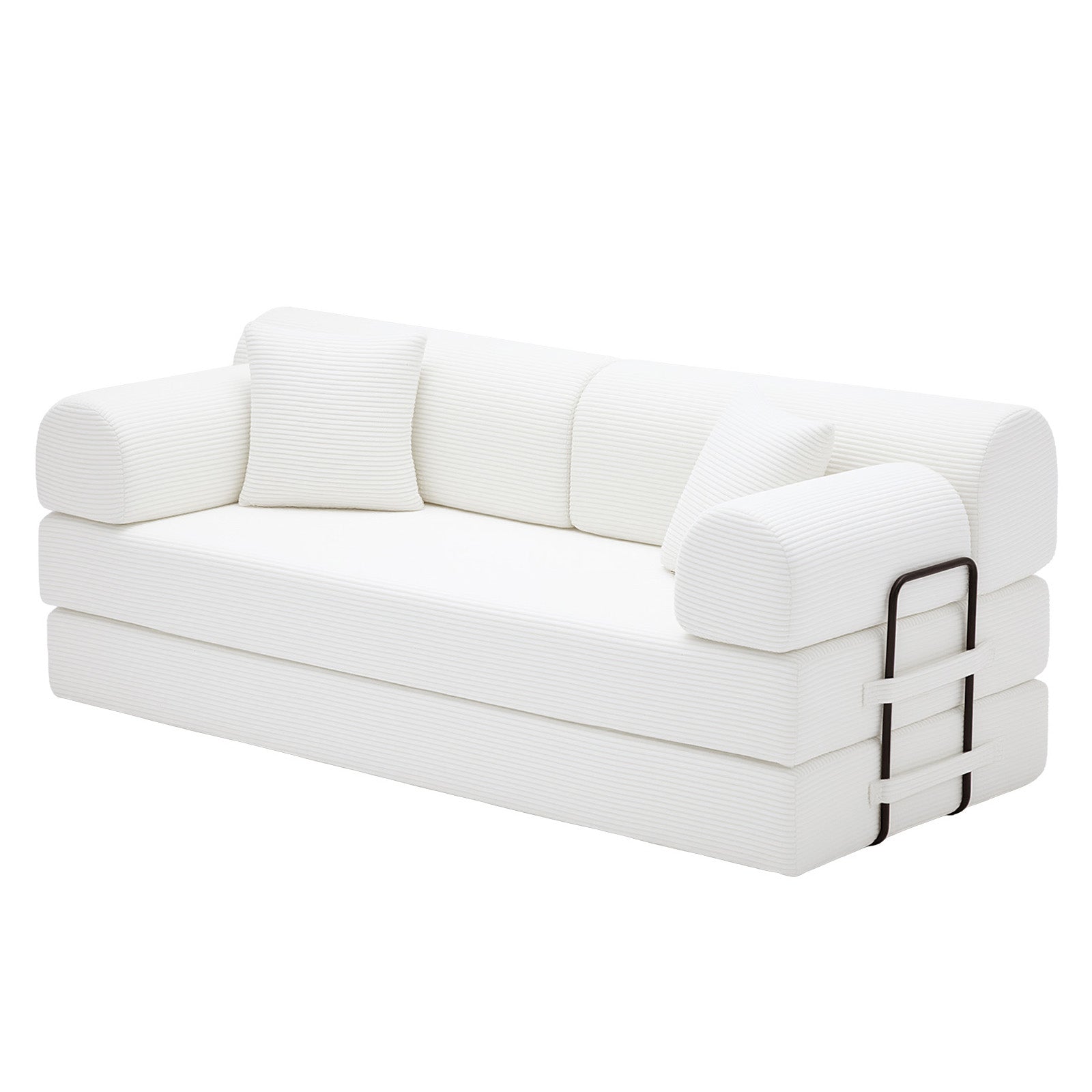 Convertible Sleeper Sofa Bed with Cylindrical Pillow, Corduroy Folding Mattress Couch with Fixed-Shape Frame, Floor Sofa Lounge Couch for Living Room Bedroom(Beige)