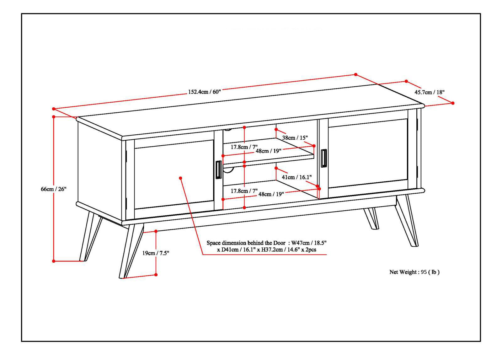 Draper 60 inch Wide Solid Wood Mid Century Low TV Stand in Teak Brown For TVs up to 65 inches