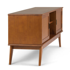 Draper 60 inch Wide Solid Wood Mid Century Low TV Stand in Teak Brown For TVs up to 65 inches