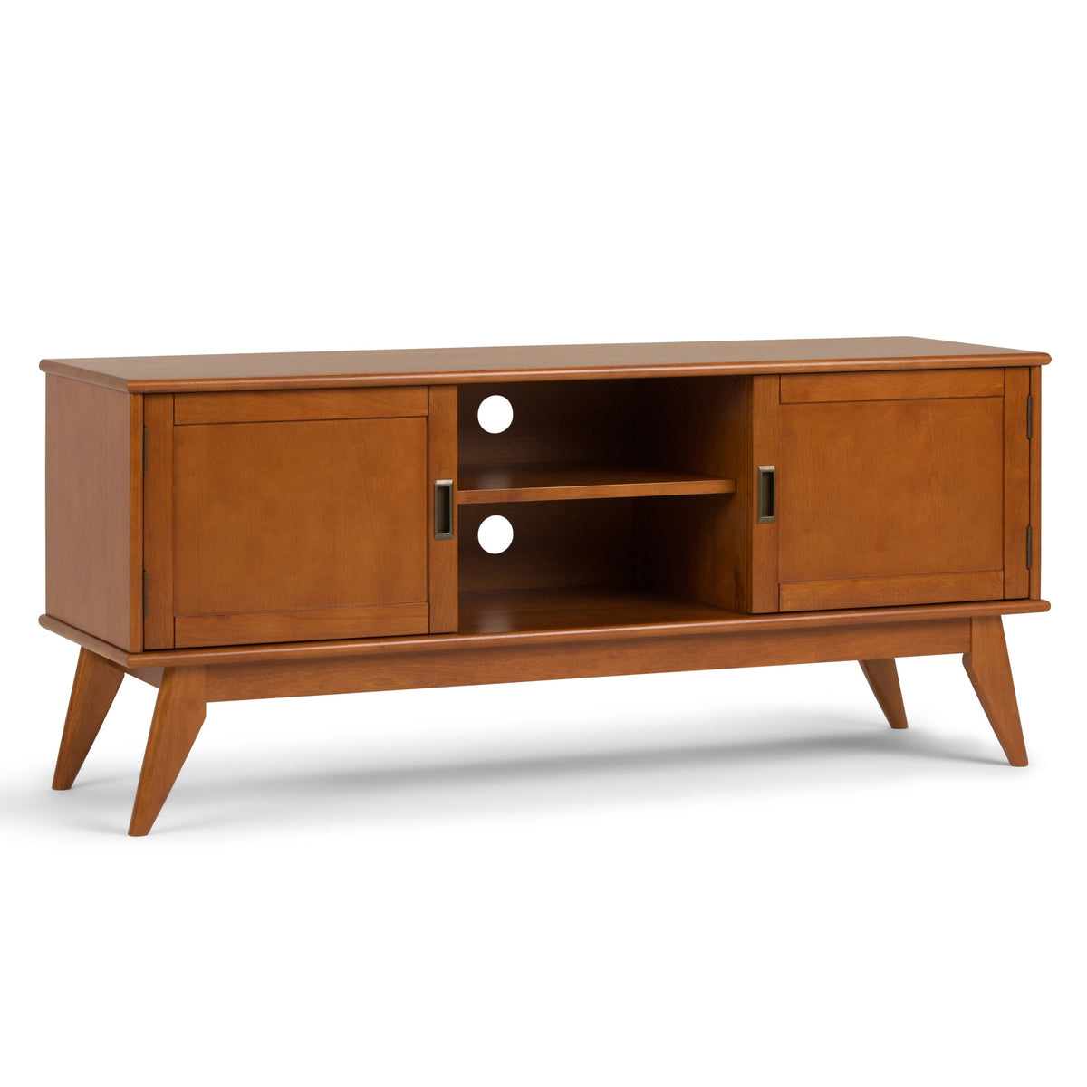 Draper 60 inch Wide Solid Wood Mid Century Low TV Stand in Teak Brown For TVs up to 65 inches