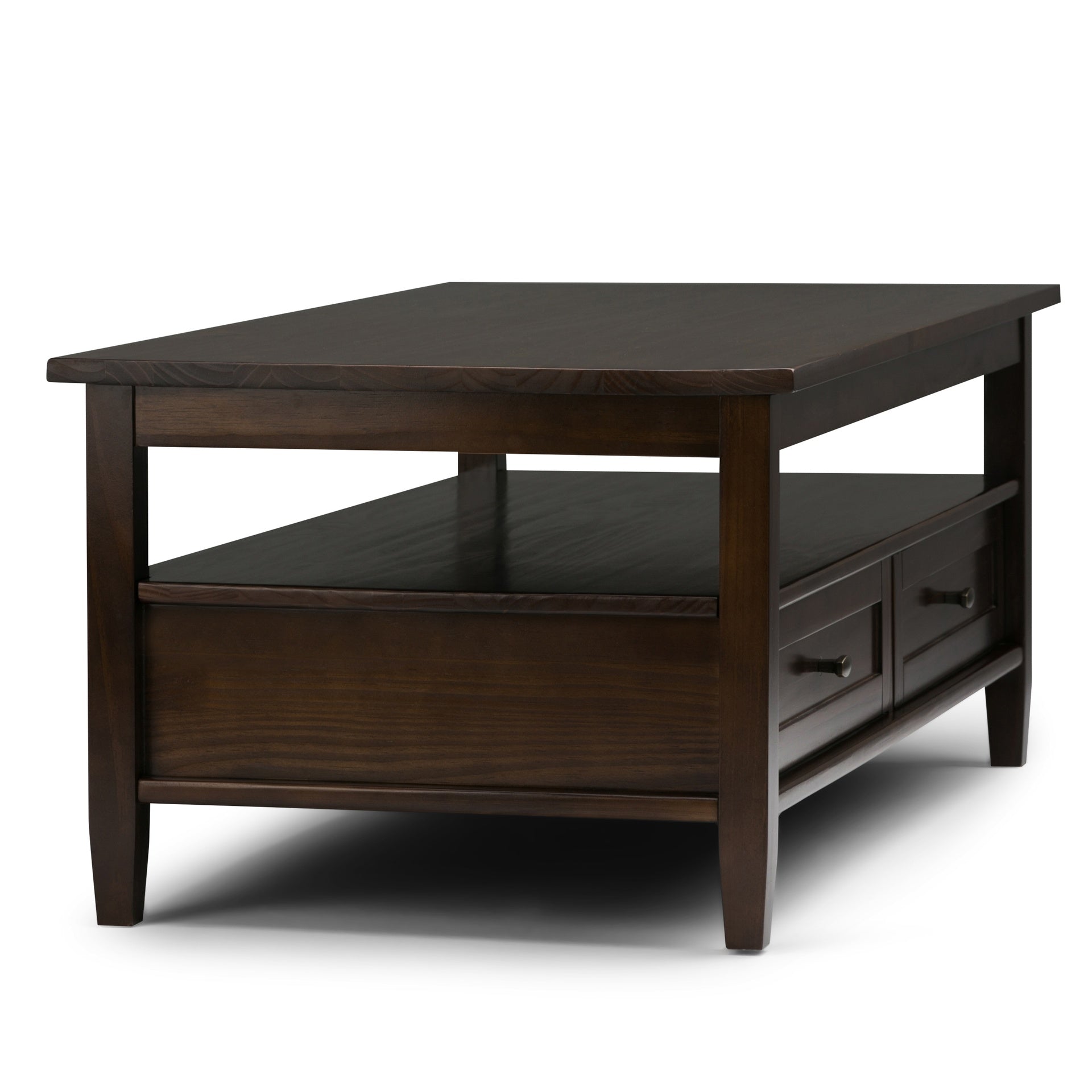 Warm Shaker Solid Wood 48 inch Wide Transitional Coffee Table in Tobacco Brown