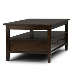 Warm Shaker Solid Wood 48 inch Wide Transitional Coffee Table in Tobacco Brown