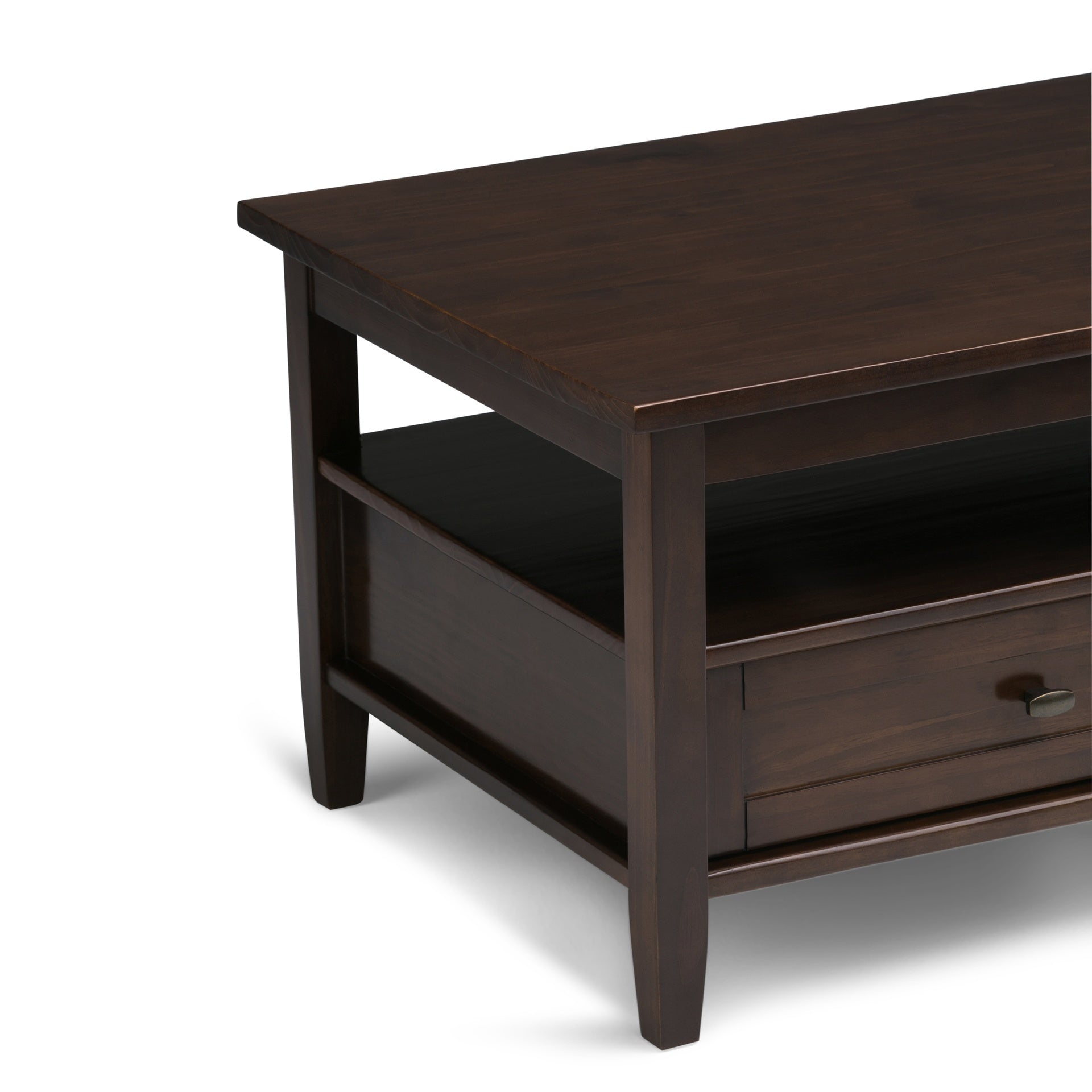 Warm Shaker Solid Wood 48 inch Wide Transitional Coffee Table in Tobacco Brown