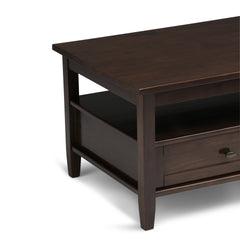 Warm Shaker Solid Wood 48 inch Wide Transitional Coffee Table in Tobacco Brown