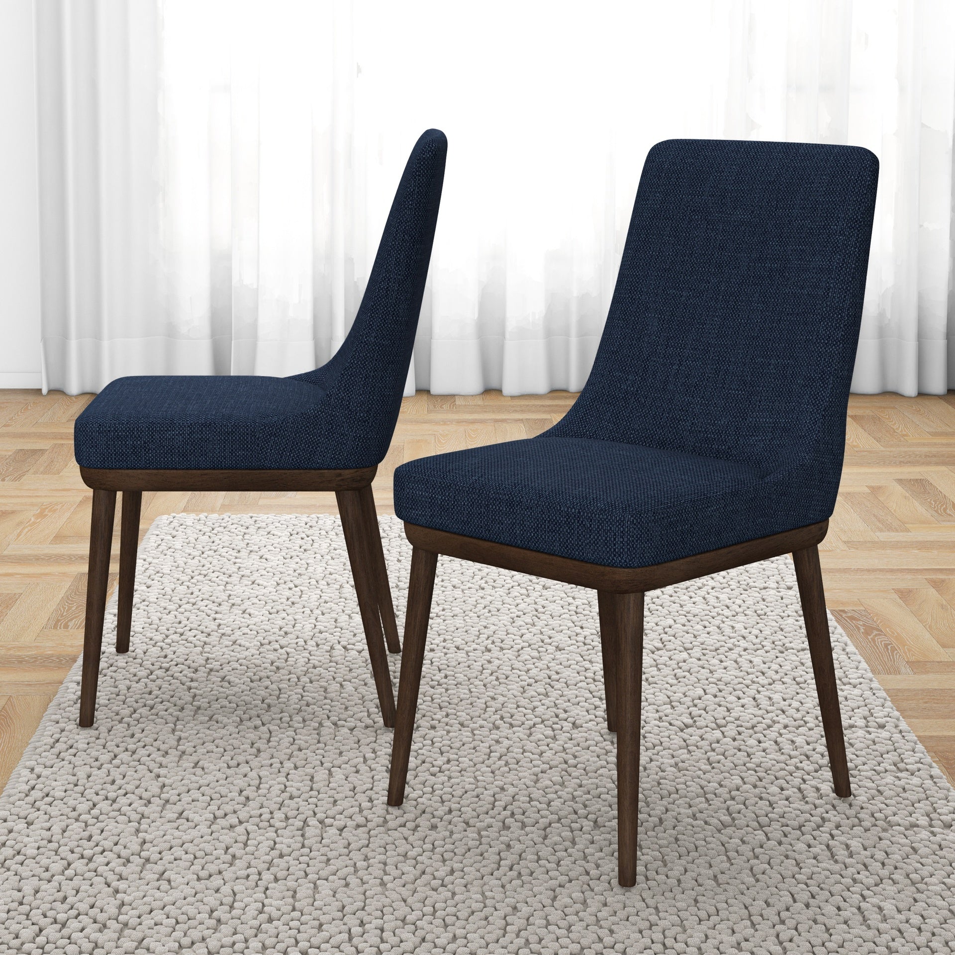 Minimalist Kate Mid-Century Modern Dining Chair (Set of 2) with Polyester Blend Upholstery in Blue for Home Kitchen