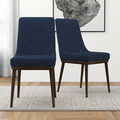 Minimalist Kate Mid-Century Modern Dining Chair (Set of 2) with Polyester Blend Upholstery in Blue for Home Kitchen