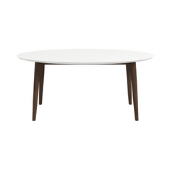 Ada Mid Century Modern Style Solid Wood Dining Table with White Top - Oval Design, Brown and White Finish 29.7"H x 35.4"D x 66.9"W