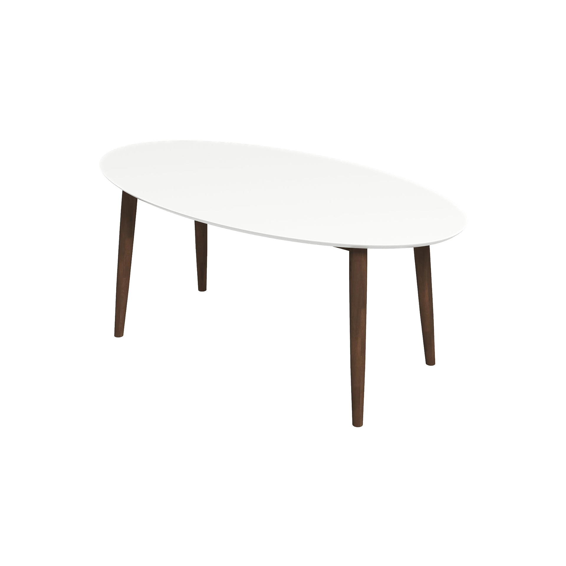 Ada Mid Century Modern Style Solid Wood Dining Table with White Top - Oval Design, Brown and White Finish 29.7"H x 35.4"D x 66.9"W