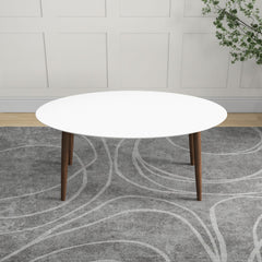 Ada Mid Century Modern Style Solid Wood Dining Table with White Top - Oval Design, Brown and White Finish 29.7"H x 35.4"D x 66.9"W