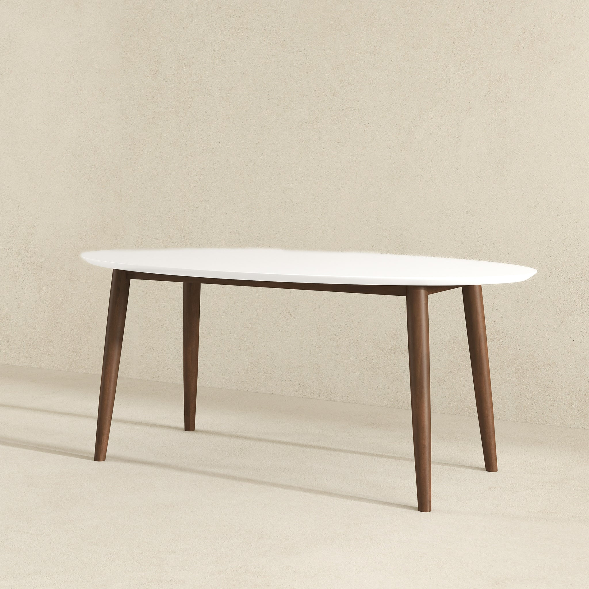 Ada Mid Century Modern Style Solid Wood Dining Table with White Top - Oval Design, Brown and White Finish 29.7"H x 35.4"D x 66.9"W