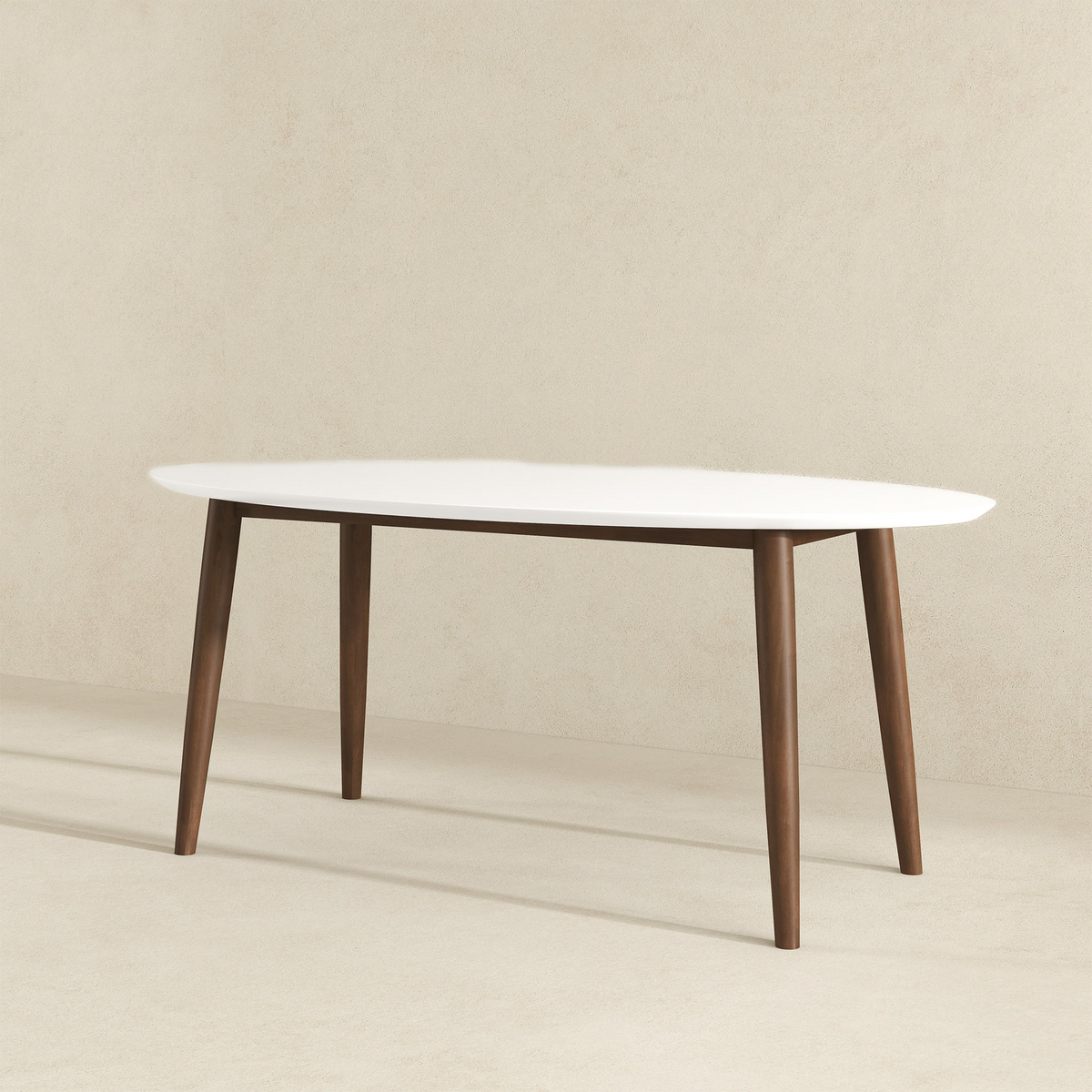 Ada Mid Century Modern Style Solid Wood Dining Table with White Top - Oval Design, Brown and White Finish 29.7"H x 35.4"D x 66.9"W