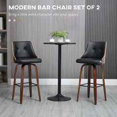 HOMCOM Bar Height Bar Stools, PU Leather Swivel Barstools with Footrest and Tufted Back, Set of 2, Black