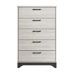 Contemporary Two-Tone White Oak and Gray Finish 5-Drawer Storage Chest Bedroom Furniture 1pc