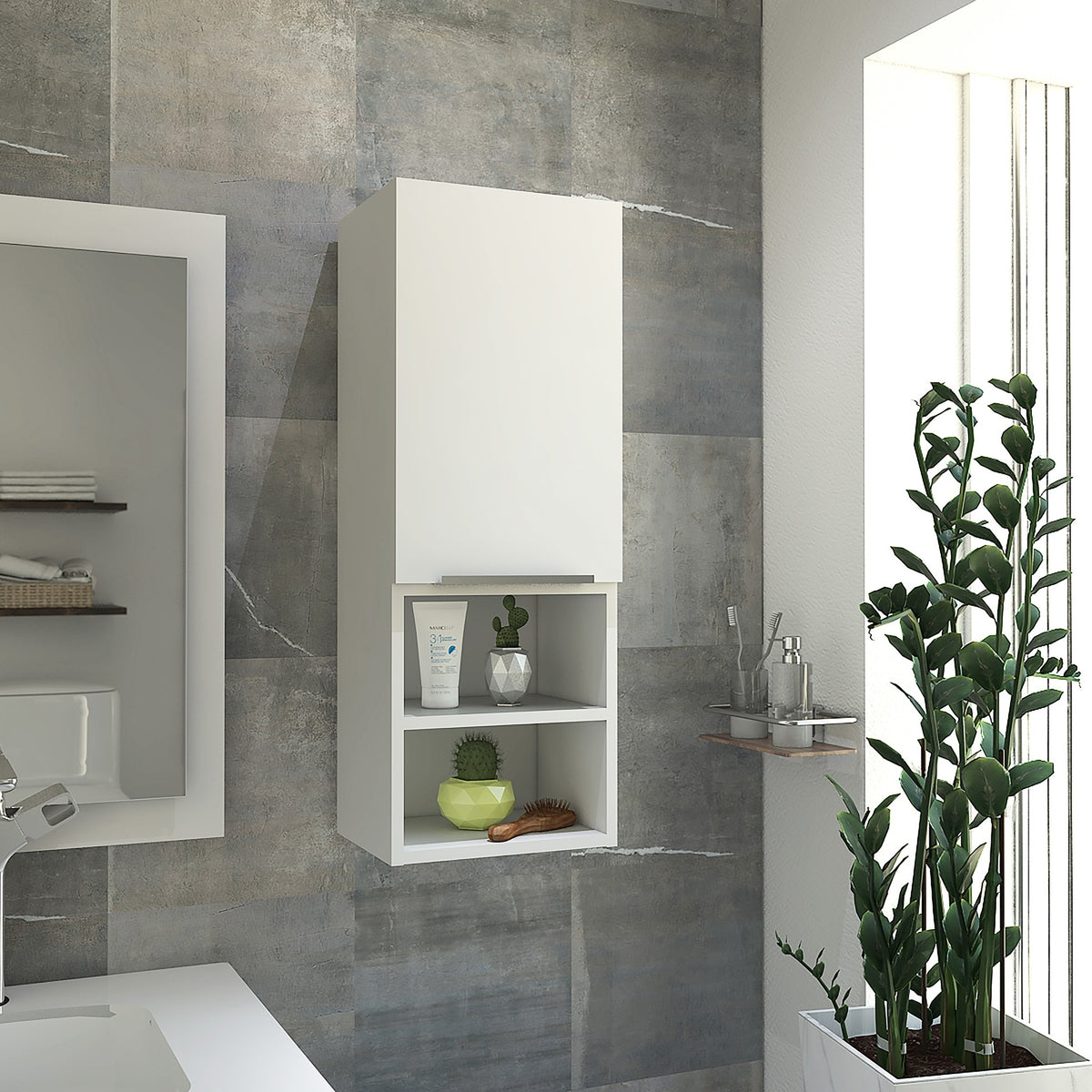 Mila Bathroom Cabinet, with Two Internal Shelves, Two External Shelves and Single Door, White