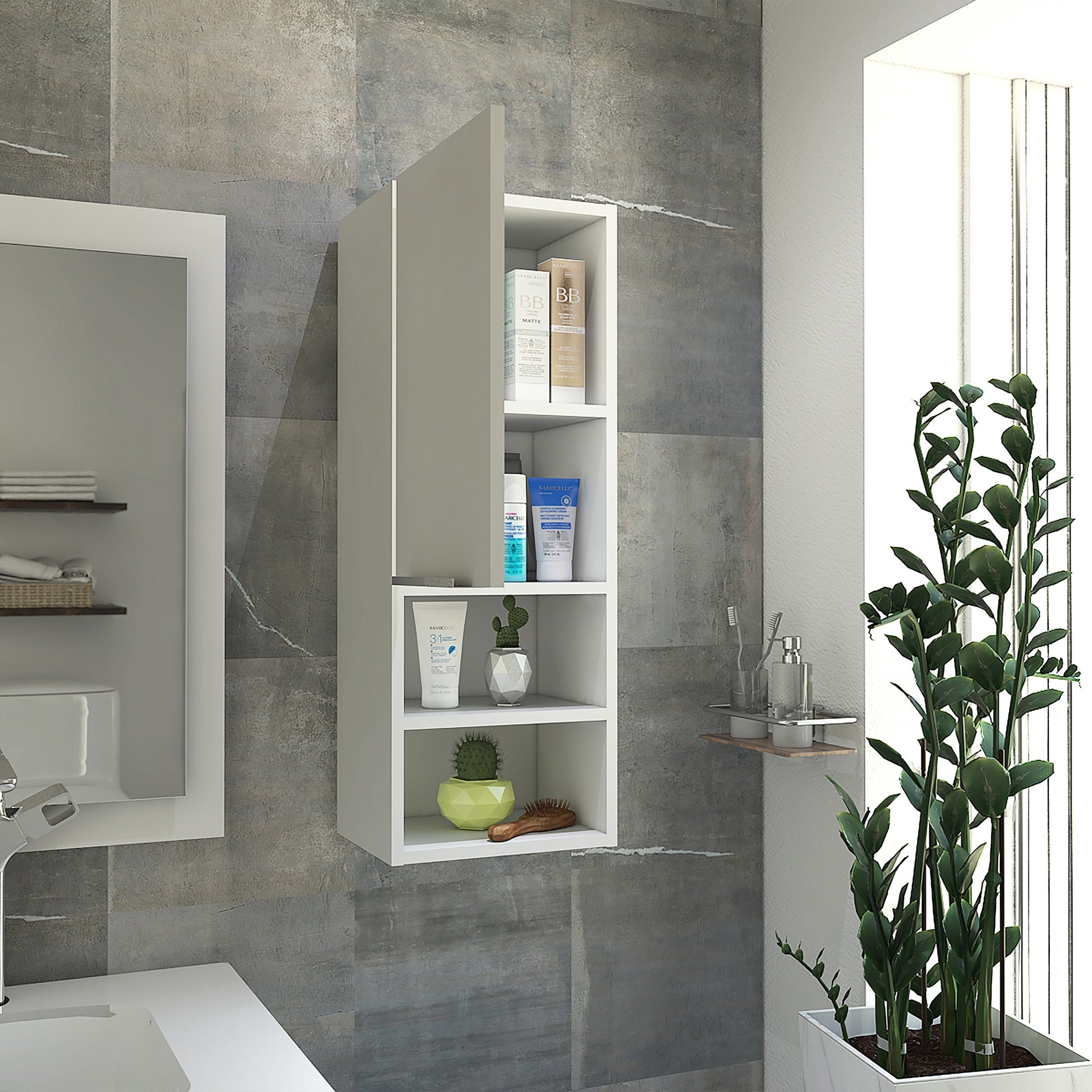 Mila Bathroom Cabinet, with Two Internal Shelves, Two External Shelves and Single Door, White