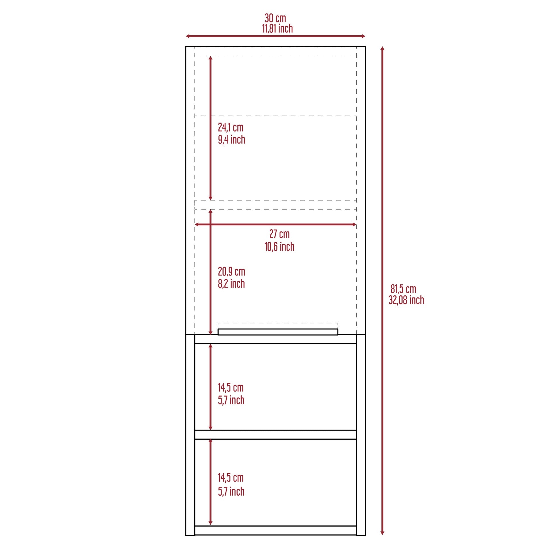Mila Bathroom Cabinet, with Two Internal Shelves, Two External Shelves and Single Door, White