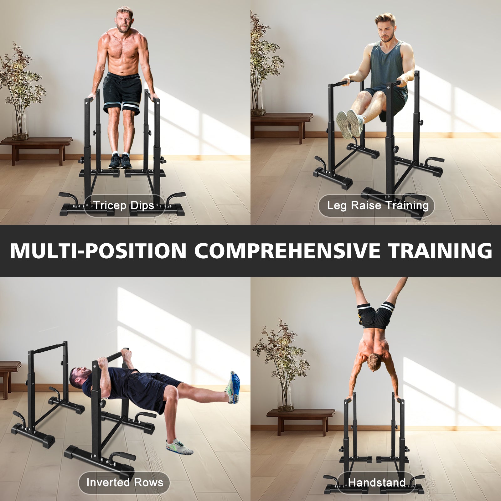 Dip Bar Station Set, 6 Level Adjustable Pull Up Bars, 1200lbs Heave Duty Parallettes Bars, Dip Station for Full Body Workout Fitness