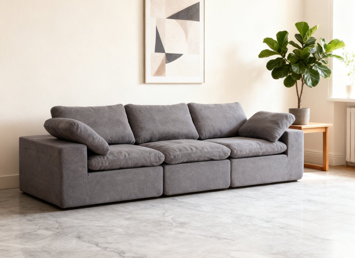 Chenille Fabric Upholstered Sofa, Oversized Comfy Cloud 3-Seater Sofa Couch, Double Plush Cushion for Living Room,Grey