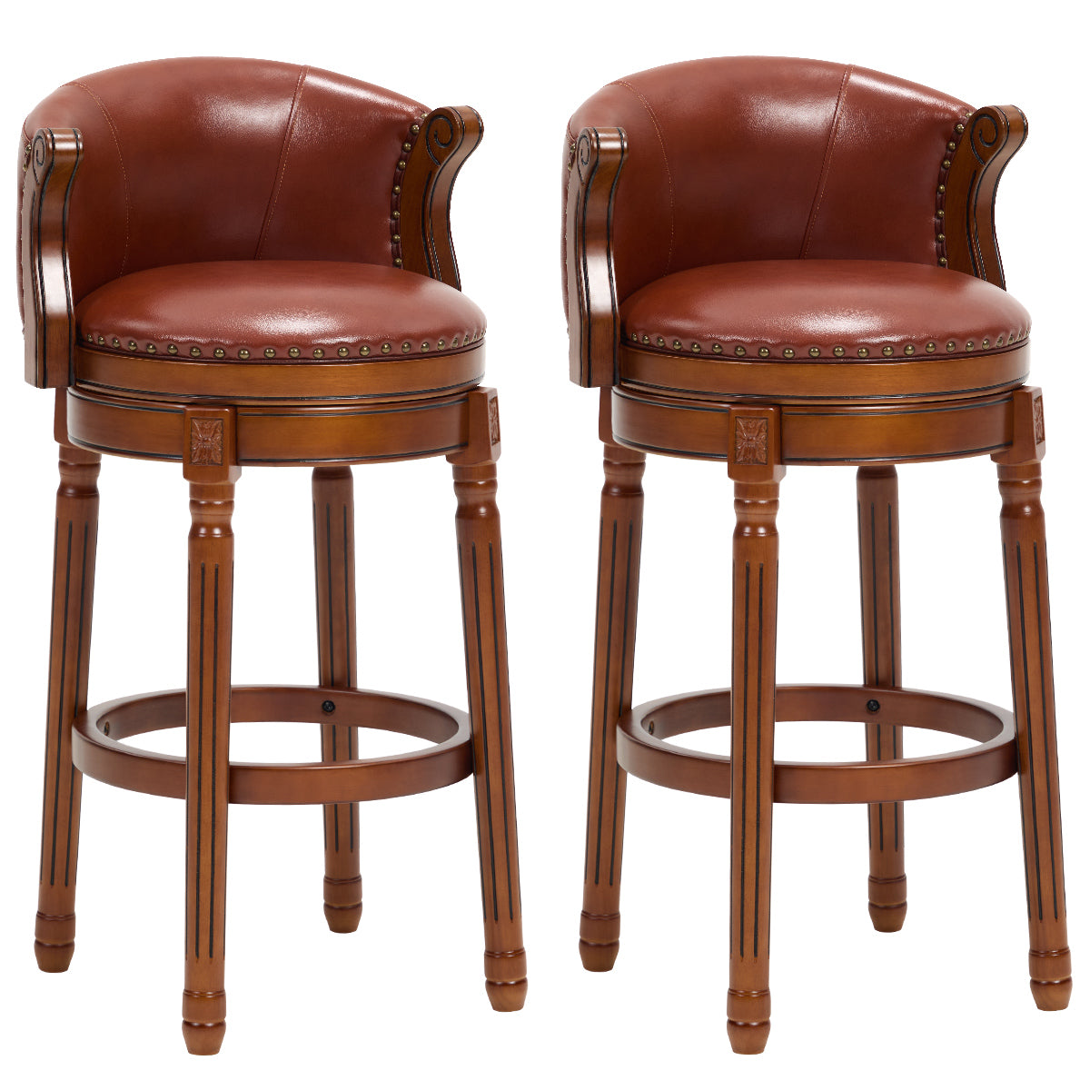 Cow top Leather Wooden Bar Stools, 360 Degree Swivel Bar Chair with Backs,Bar height Couner Height Barstools  for Home Kitchen Dining Room and Bar Room(brown 1pc)