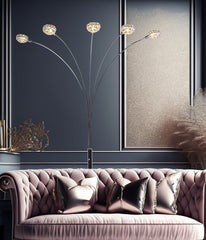 1pc Modern Design Classic Luxury Sleek Multi-head Floor Lamp Half Moon Radiant Crystal-encrusted Sleek Metallic Stems Living Room
