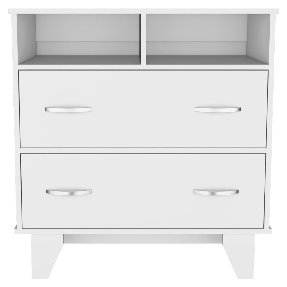 Portanova Two Drawer Dresser, Two Open Shelves, Superior Top,  Four Legs -White