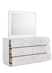 Manhattan Dresser 鈥 Geometric Design with Lacquer Finish & Red Velvet-Lined Drawers for Modern Bedrooms (INCLUDES DRESSER ONLY) White same as G150108682  (NJ inventory)