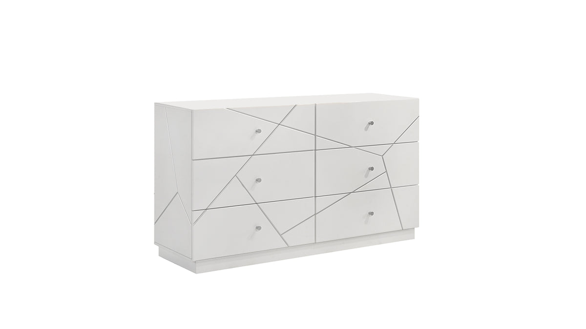 Manhattan Dresser 鈥 Geometric Design with Lacquer Finish & Red Velvet-Lined Drawers for Modern Bedrooms (INCLUDES DRESSER ONLY) White same as G150108682  (NJ inventory)