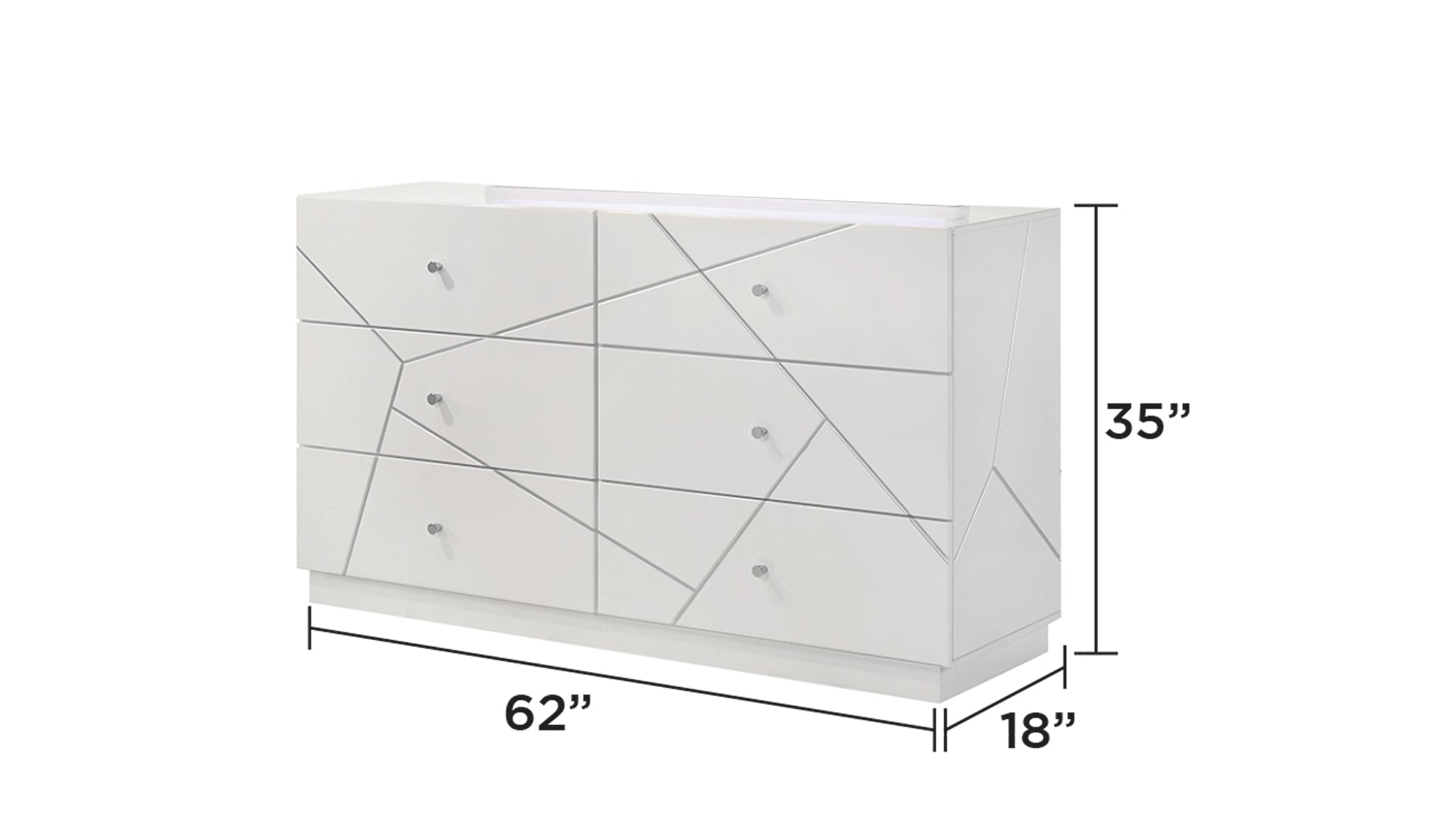 Manhattan Dresser 鈥 Geometric Design with Lacquer Finish & Red Velvet-Lined Drawers for Modern Bedrooms (INCLUDES DRESSER ONLY) White same as G150108682  (NJ inventory)