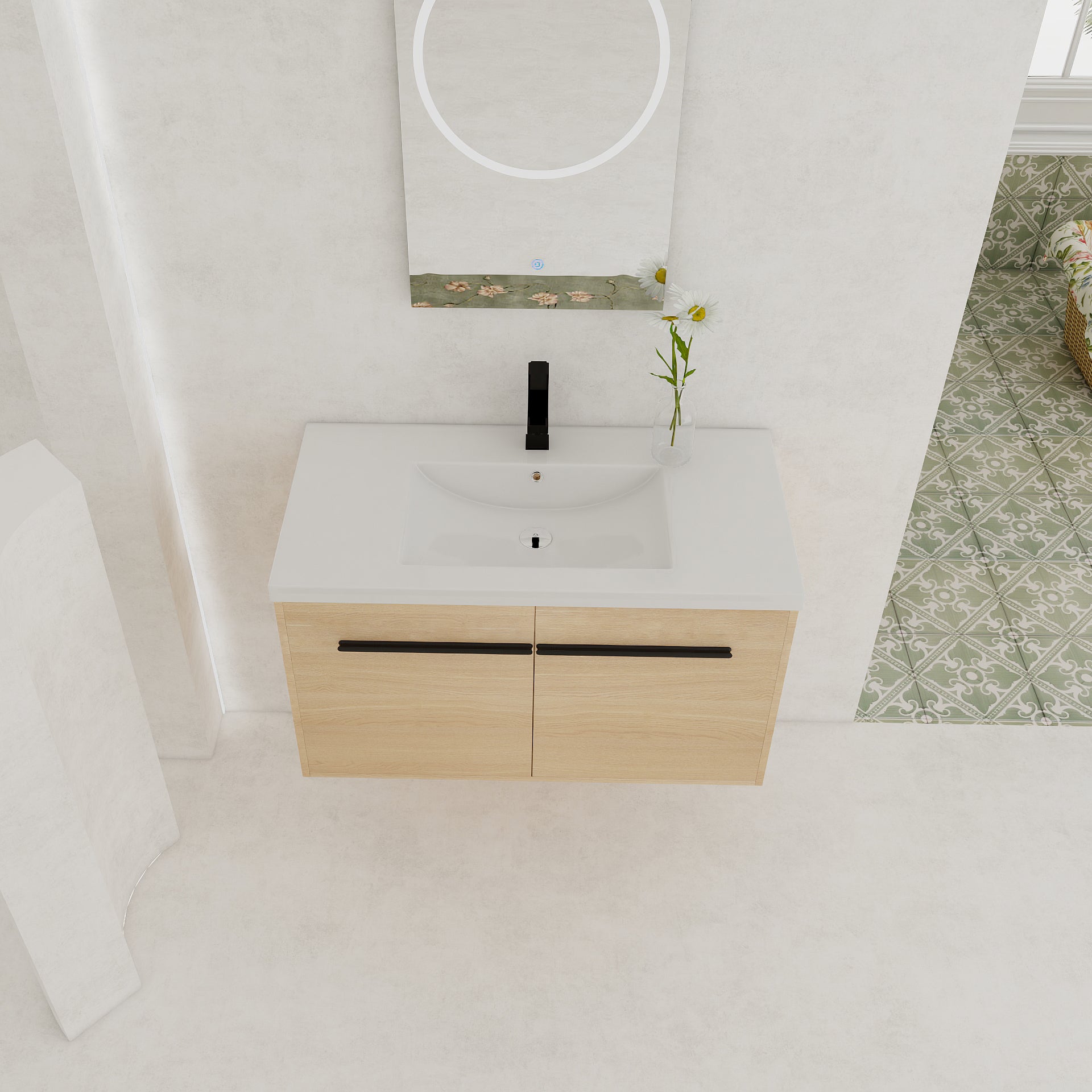 LEVISTAR Oak 36 Inch Bathroom Vanity with resin Countertop Sink,  2 Doors Bathroom Cabinet Set