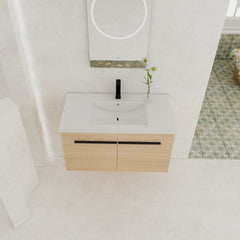 LEVISTAR Oak 36 Inch Bathroom Vanity with resin Countertop Sink,  2 Doors Bathroom Cabinet Set