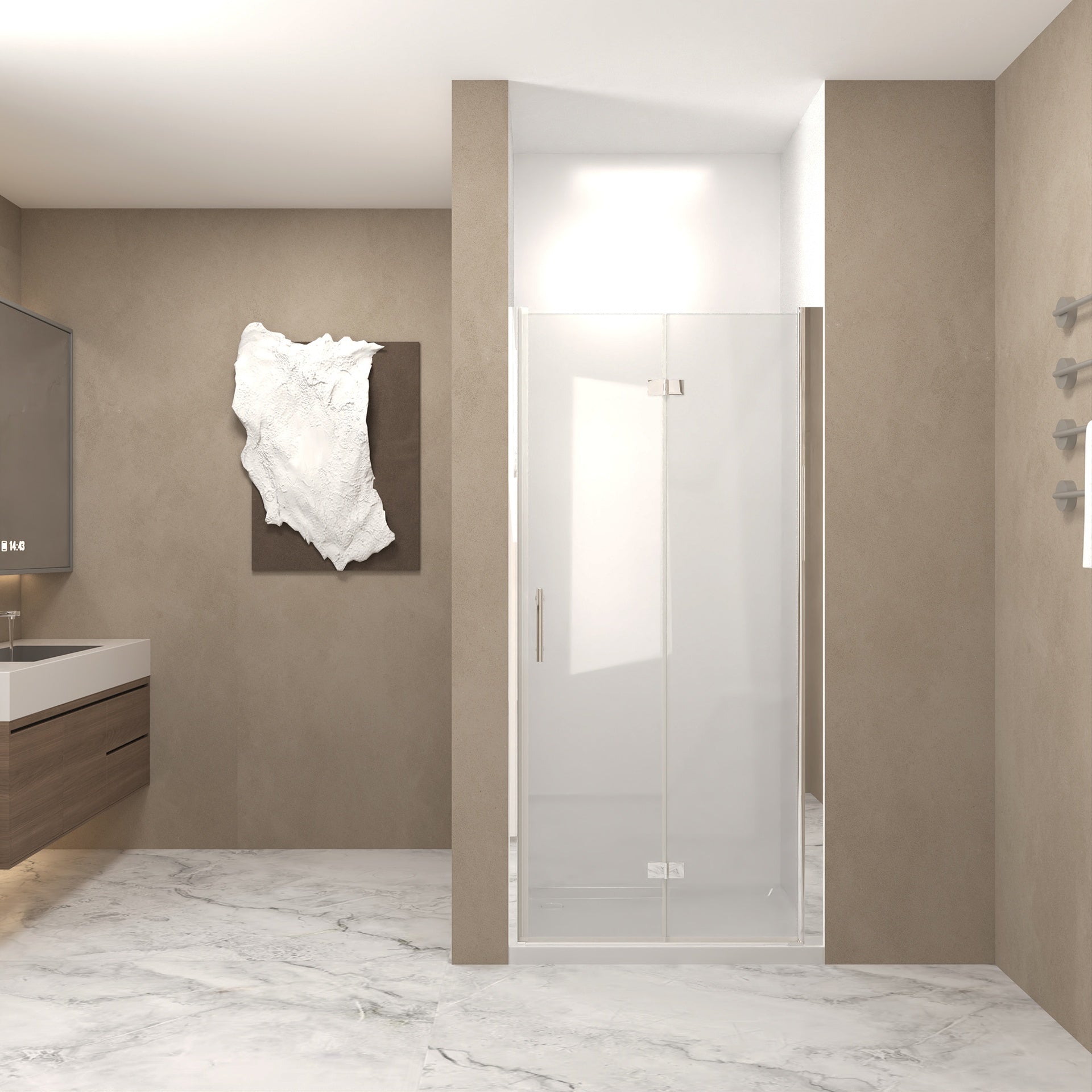 35-34 "x 72" Bifold Shower Door, 1/4"(6mm) Tempered Glass, Chrome Aluminum Frame, Explosion Proof Film