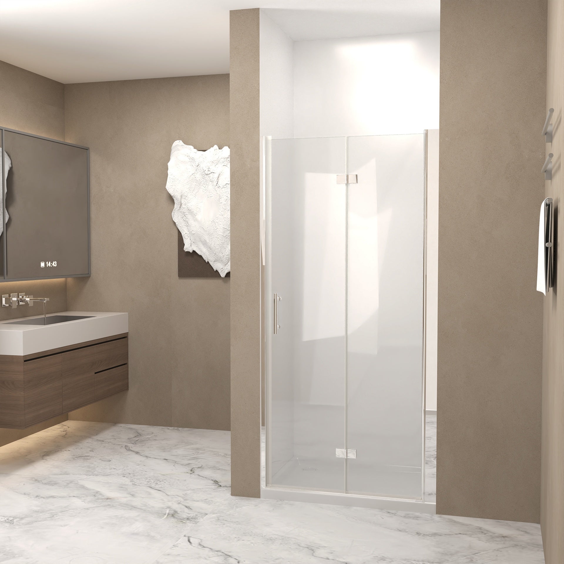 35-34 "x 72" Bifold Shower Door, 1/4"(6mm) Tempered Glass, Chrome Aluminum Frame, Explosion Proof Film