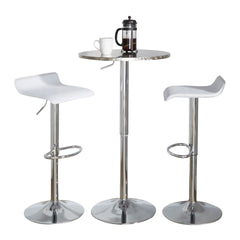 Bistro Round-Ale Contemporary Adjustable Bar Set in Silver and Chrome Metal with White PVC and Oval Footrest by LumiSource - 3 Piece