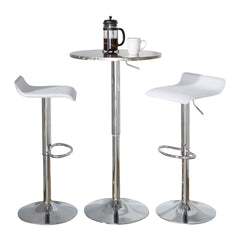Bistro Round-Ale Contemporary Adjustable Bar Set in Silver and Chrome Metal with White PVC and Oval Footrest by LumiSource - 3 Piece