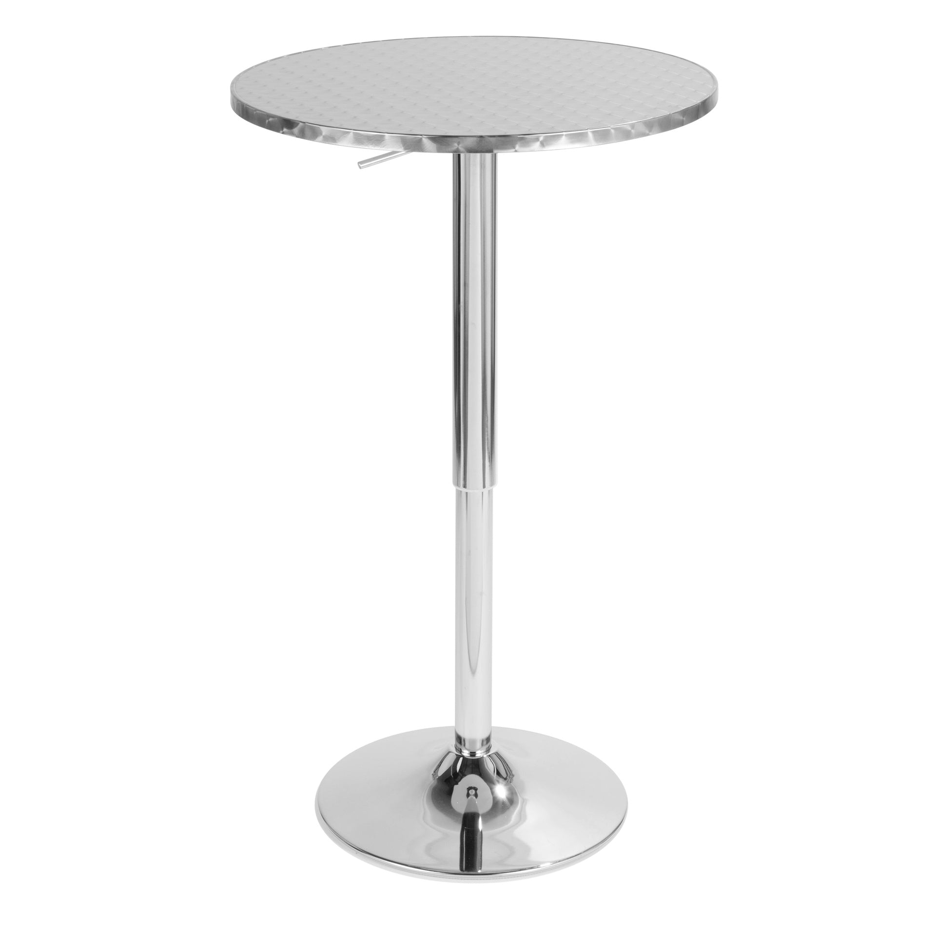 Bistro Round-Ale Contemporary Adjustable Bar Set in Silver and Chrome Metal with White PVC and Oval Footrest by LumiSource - 3 Piece