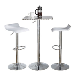 Bistro Square-Ale Contemporary Adjustable Bar Set in Silver and Chrome Metal with White PVC and Oval Footrest by LumiSource - 3 Piece