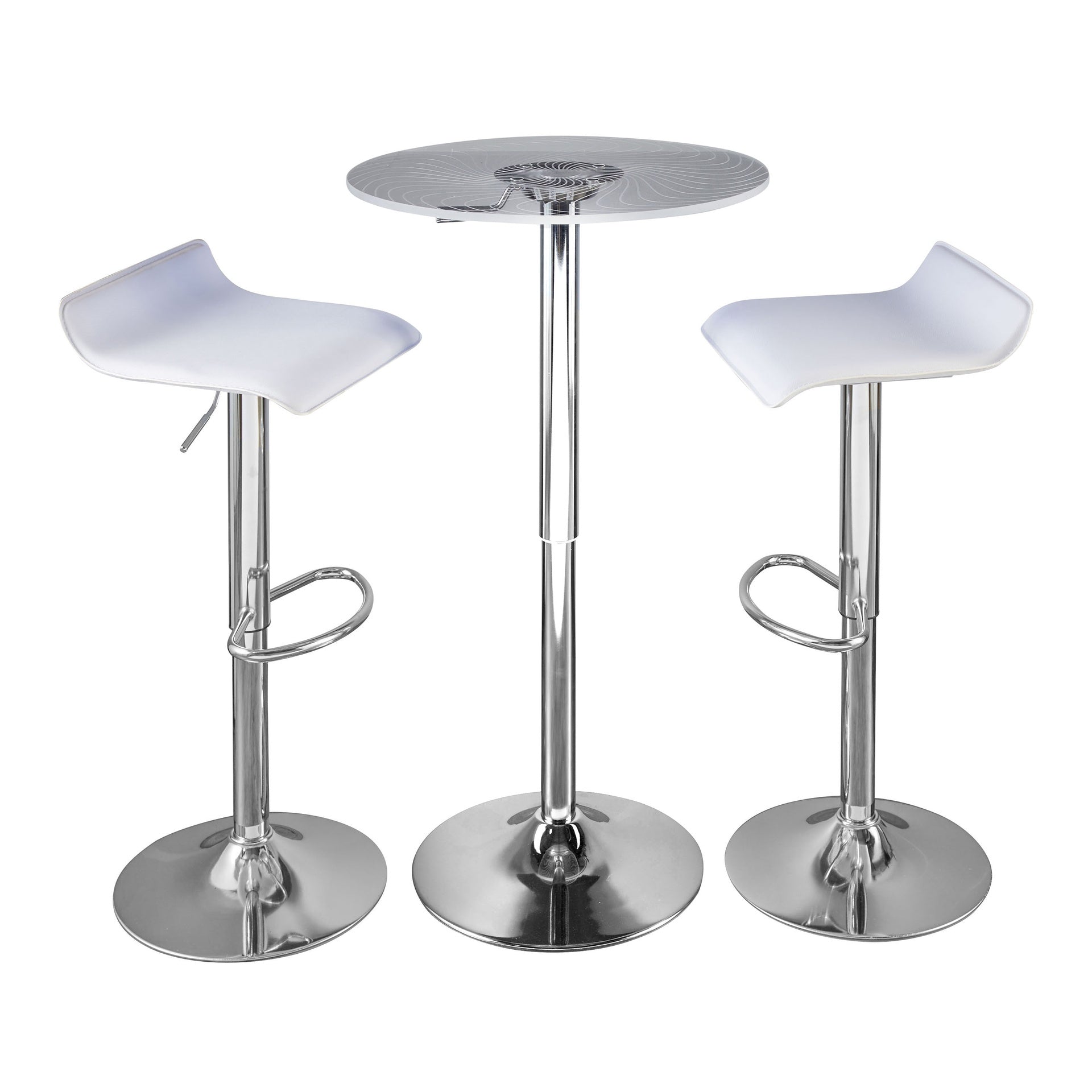 Spyra-Ale Contemporary Adjustable Bar Set in Chrome Metal, Clear Acrylic with Light Up Tabletop, and White PVC by LumiSource - 3 Piece